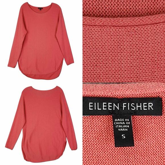 Eileen Fisher Sweater Womens Size Small S Orange Coral Long Sleeve Merino Wool - Picture 1 of 8